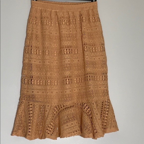 Anthro Solitaire Peach Lace Victorian modern Crocheted boho skirt ruffle hem new - Picture 3 of 10